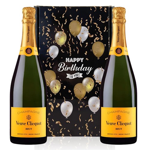 Veuve Clicquot Brut Yellow Label Champagne 75cl Happy Birthday Duo Gift Box